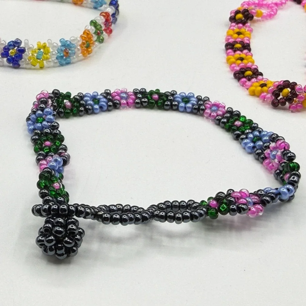3Pc Colorful Handmade Seed Bead Floral Bracelets Daisy Friendship Jewelry Set
